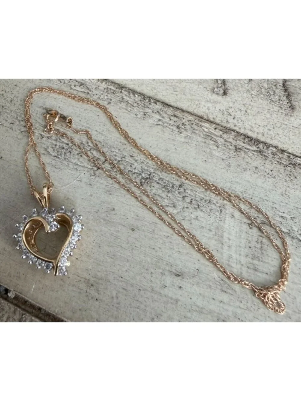 Vintage Signed SE 14K Gold & Diamond Heart Pendant & B-G 14k Rope Chain 3g - Picture 2 of 9